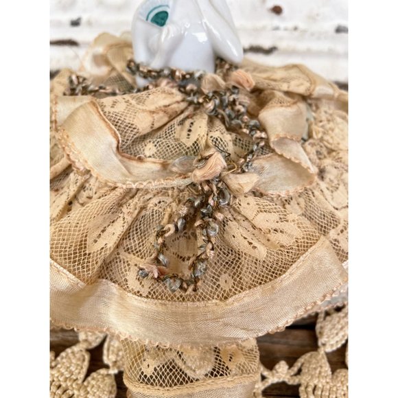 Antique German Pincushion Half Doll with fan silk lace skirt - Picture 3 of 15